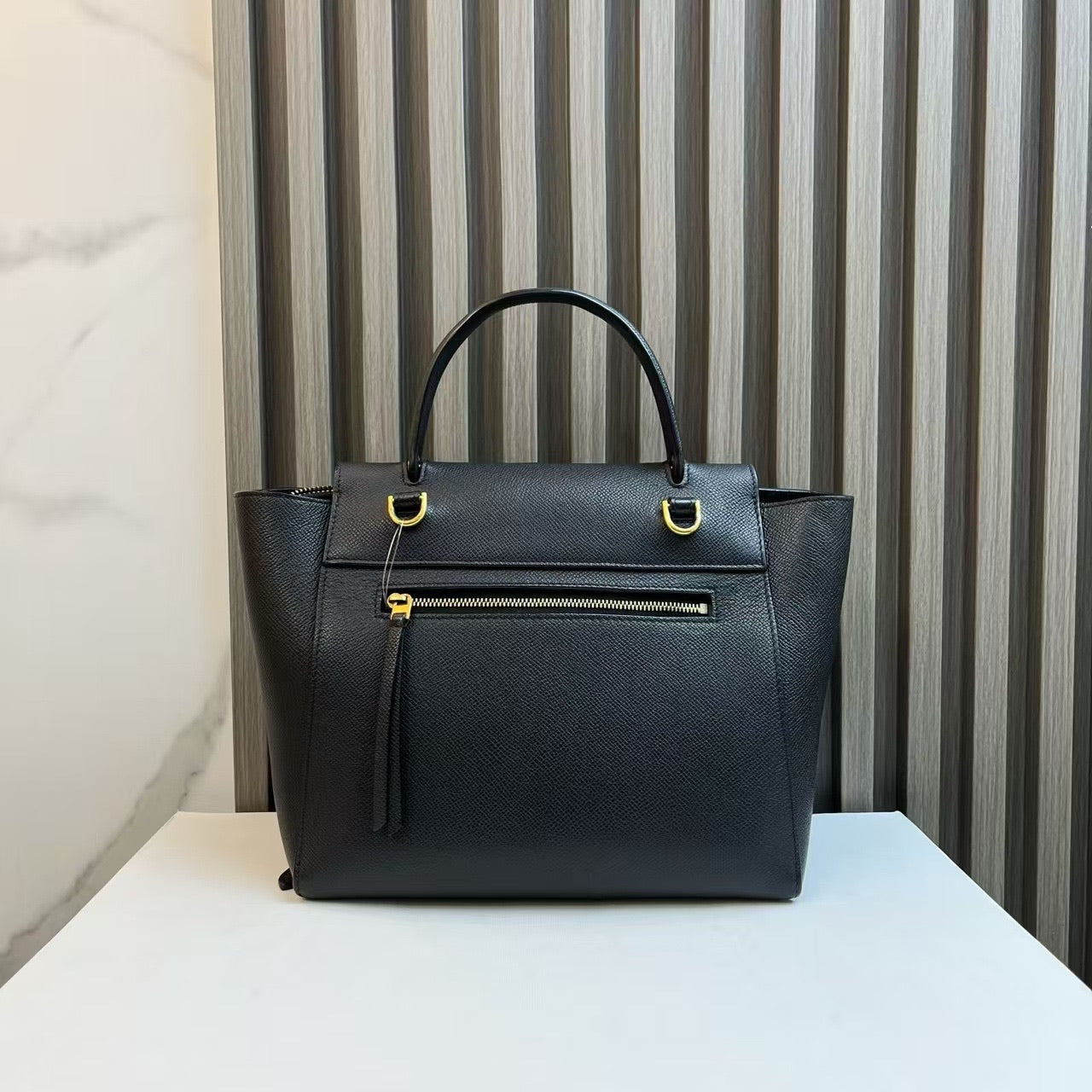 Luxury CELINE Belt Bag Black Leather Two-Way Satchel