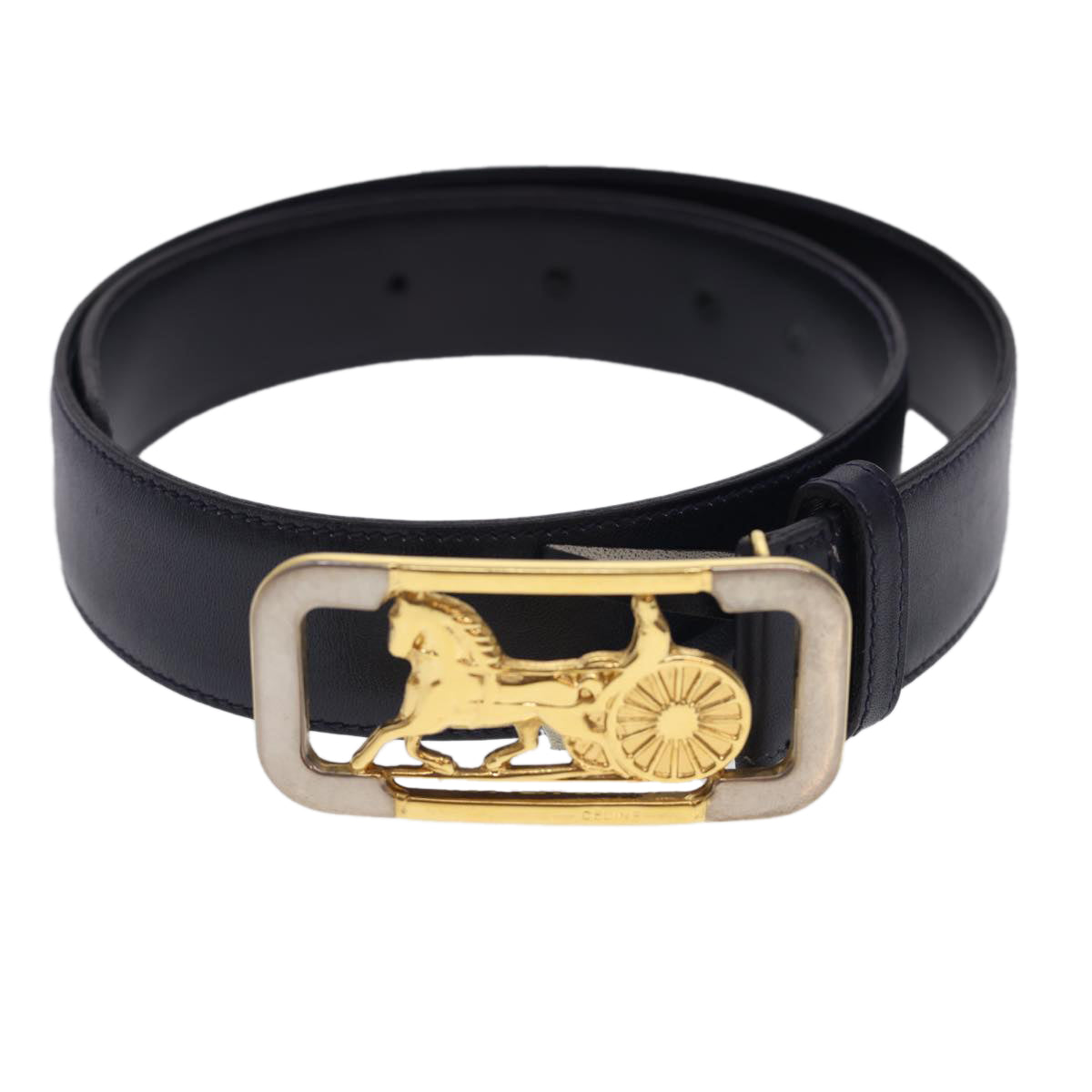 Luxury CELINE Horse Carriage Belt Leather 33.9"" Navy  rd4792