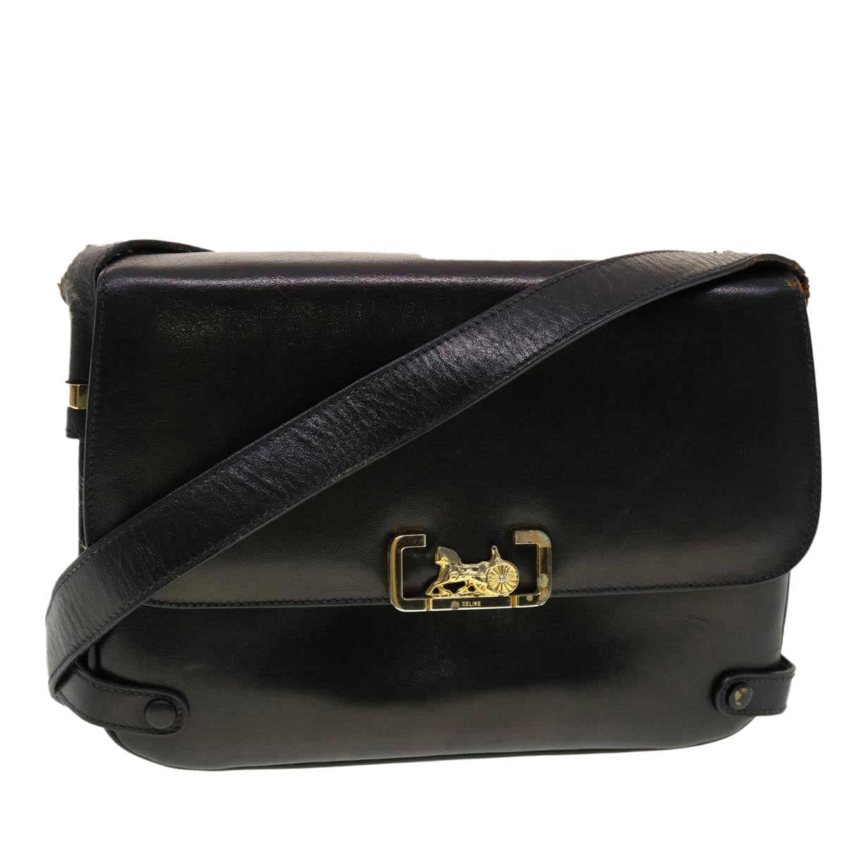 Luxury CELINE Horse Carriage Shoulder Bag Leather Black  rd4883