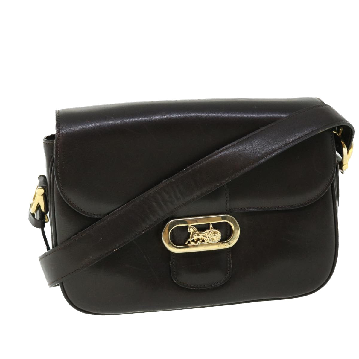 Luxury CELINE Horse Carriage Shoulder Bag Leather Brown  rd5687
