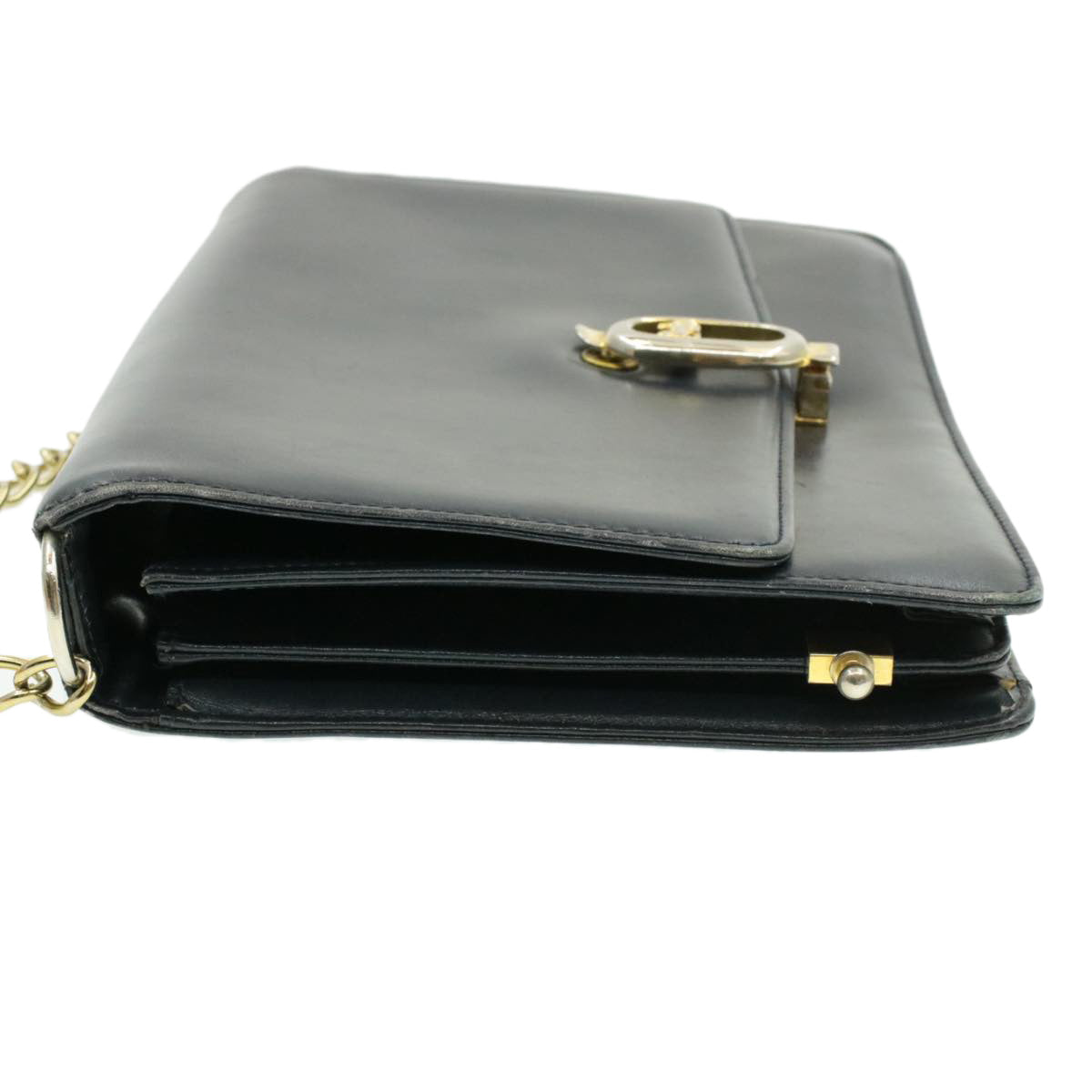 Luxury CELINE Horse Carriage Chain Shoulder Bag Leather Navy  rd740