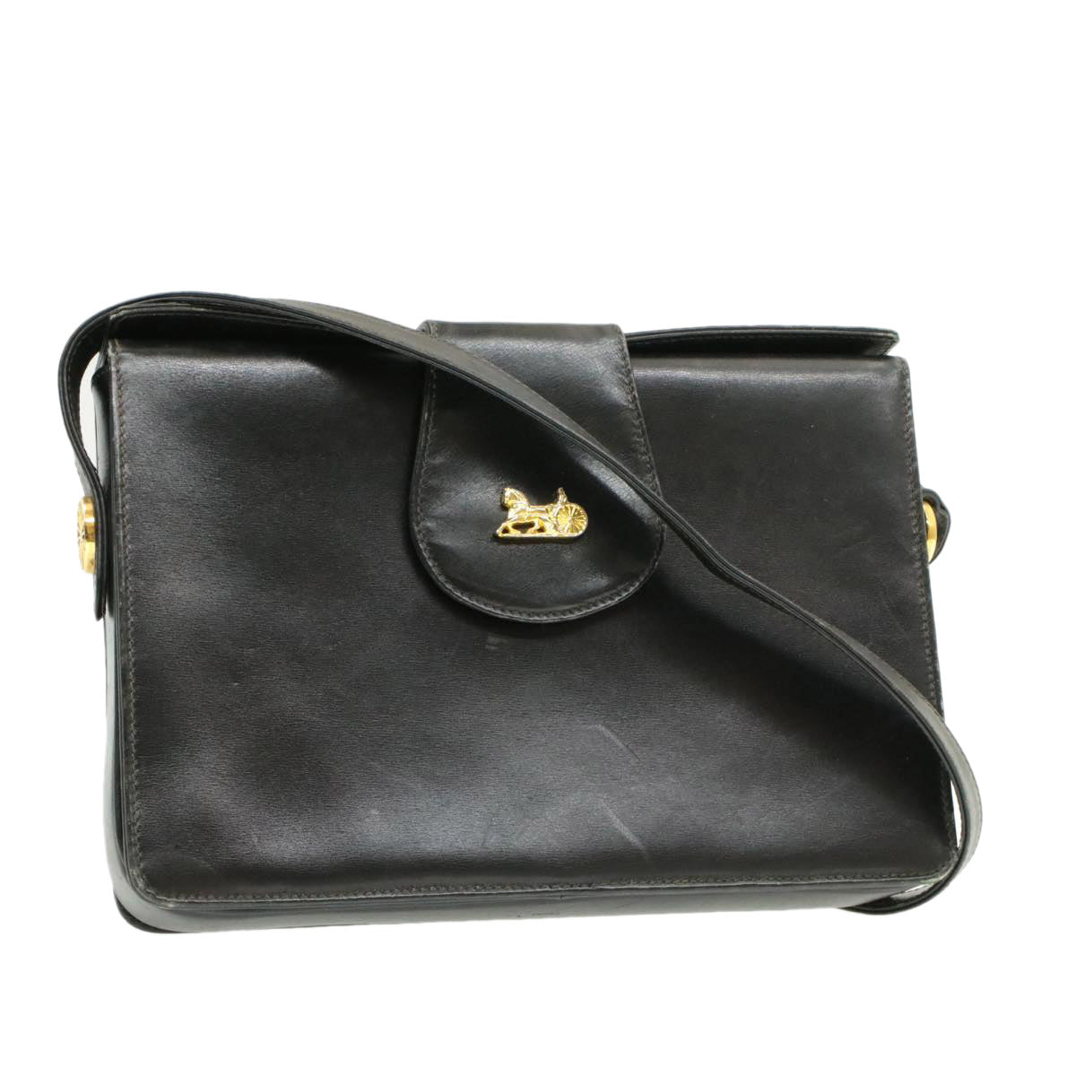 Luxury CELINE Horse Carriage Shoulder Bag Black Leather  rd764