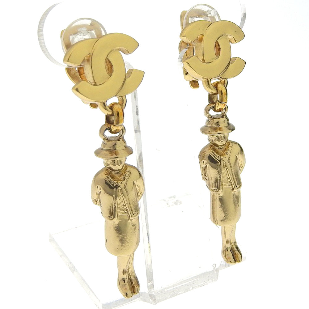 CHANEL Earring Plated Gold gold doll motif Mademoiselle COCO Mark Women