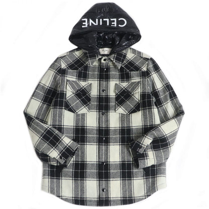 CELINE Blouson Main: 100% wool, Lining: 100% nylon, Part: 100% nylon, Filling: 100% polyester White x black mens 44