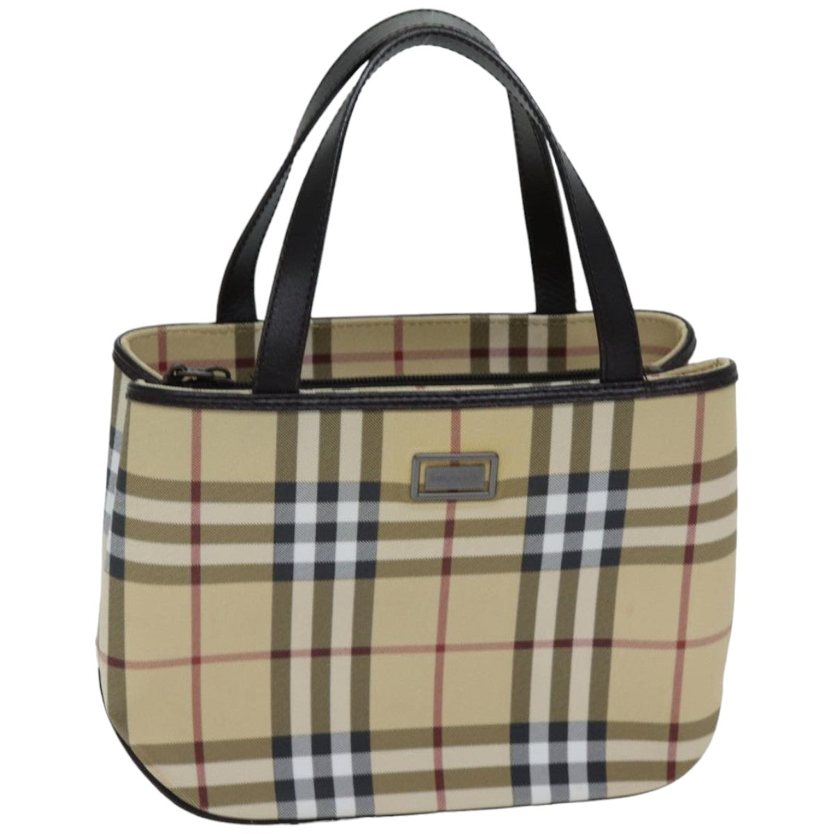 Luxury Burberry Nova Check Hand Bag Coated Canvas Beige Auth tb1099