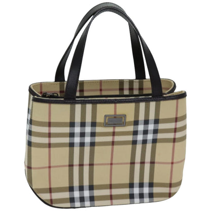 Luxury Burberry Nova Check Hand Bag Coated Canvas Beige Auth tb1099