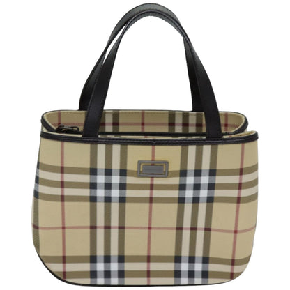 Luxury Burberry Nova Check Hand Bag Coated Canvas Beige Auth tb1099