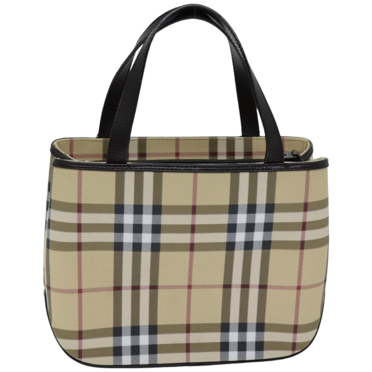 Luxury Burberry Nova Check Hand Bag Coated Canvas Beige Auth tb1099