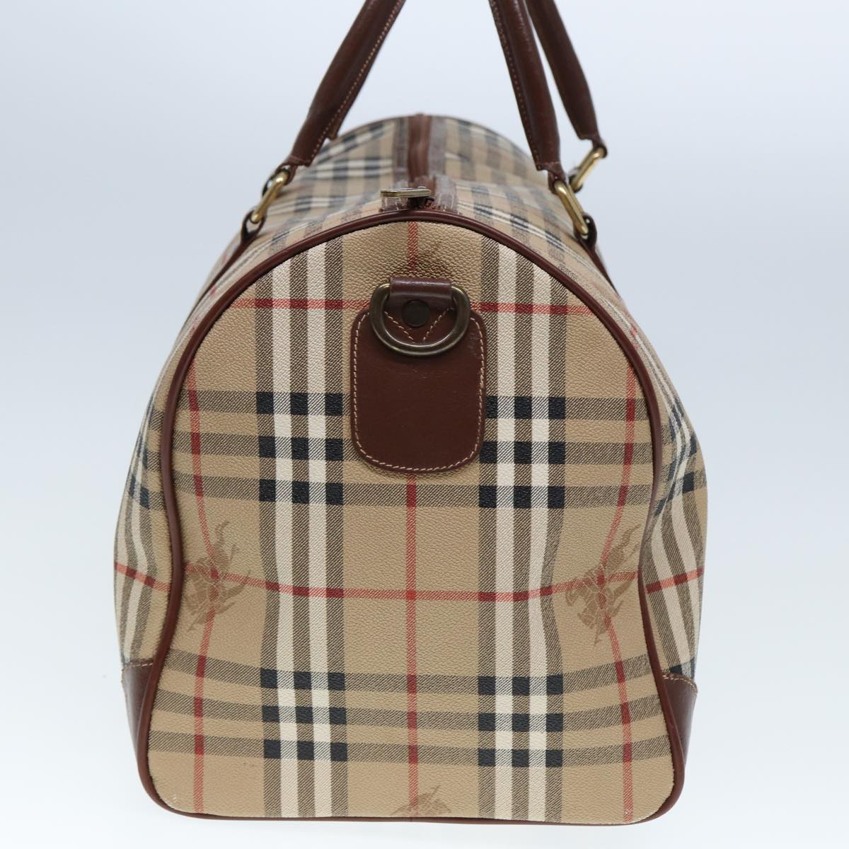 Luxury BurberrySs Nova Check Boston Bag PVC Leather Beige Auth tb1105