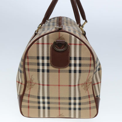 Luxury BurberrySs Nova Check Boston Bag PVC Leather Beige Auth tb1105