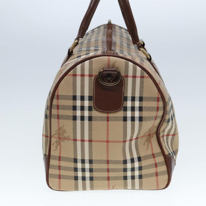 Luxury BurberrySs Nova Check Boston Bag PVC Leather Beige Auth tb1105