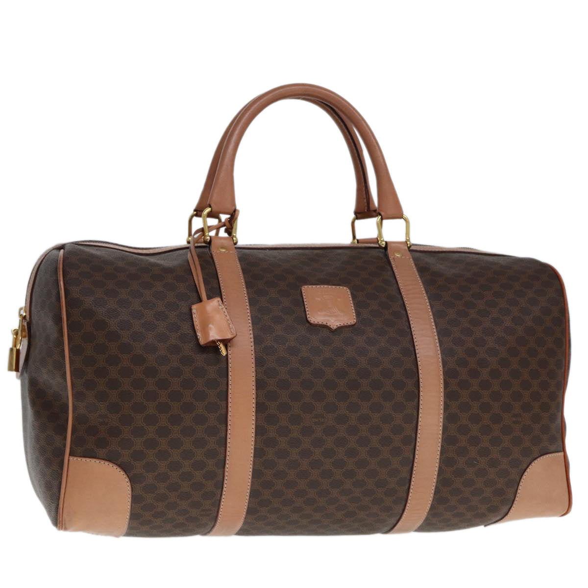 Luxury CELINE Macadam Canvas Boston Bag PVC Leather Brown  tb1107