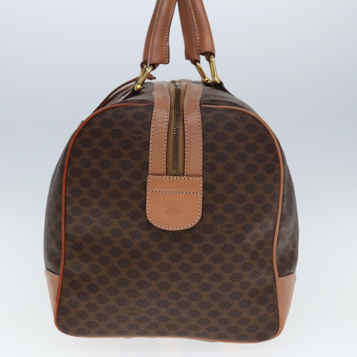 Luxury CELINE Macadam Canvas Boston Bag PVC Leather Brown  tb1107