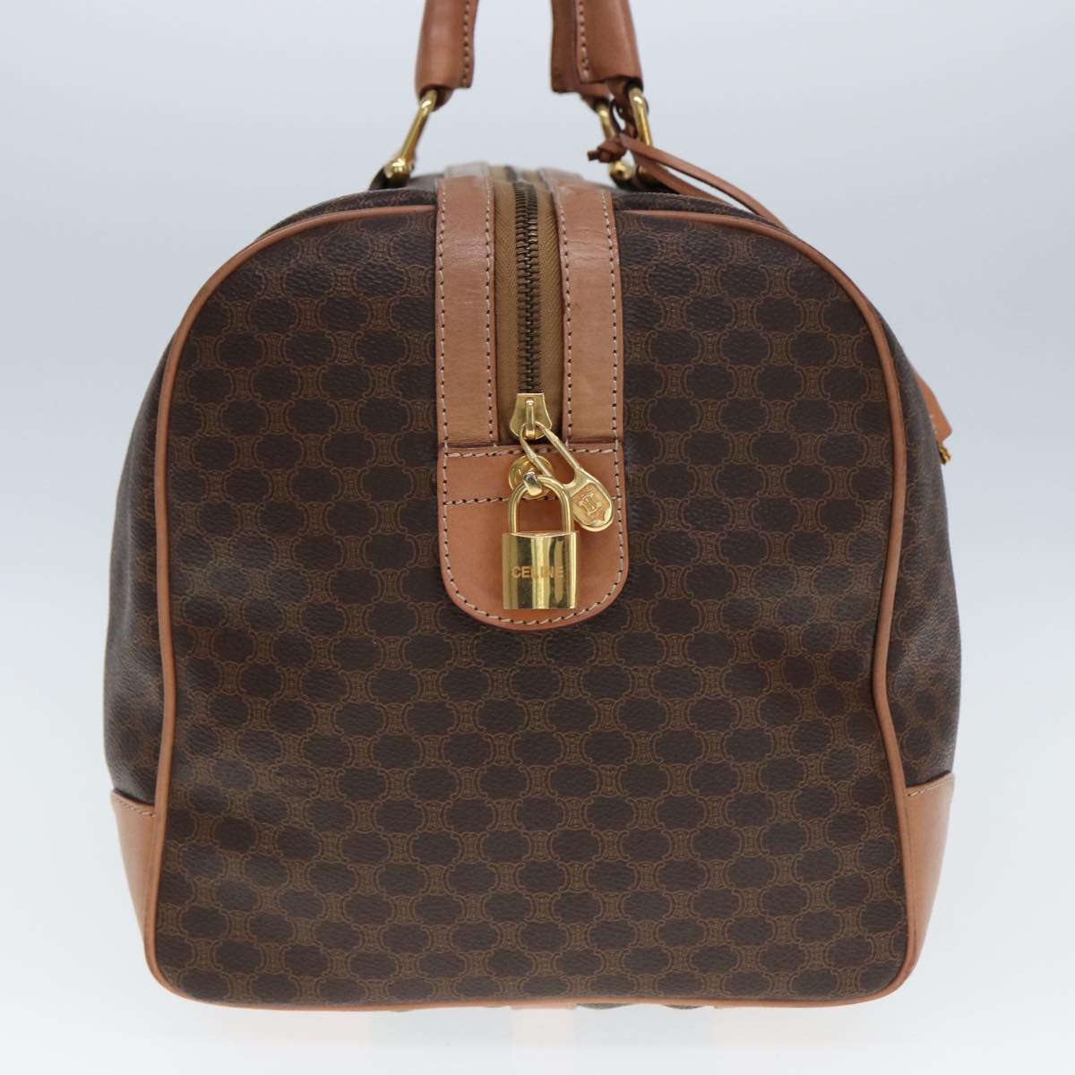 Luxury CELINE Macadam Canvas Boston Bag PVC Leather Brown  tb1107