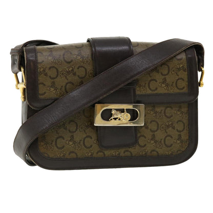 Luxury CELINE C Macadam Canvas Gold Horse Carriage Shoulder Bag Brown  tb272