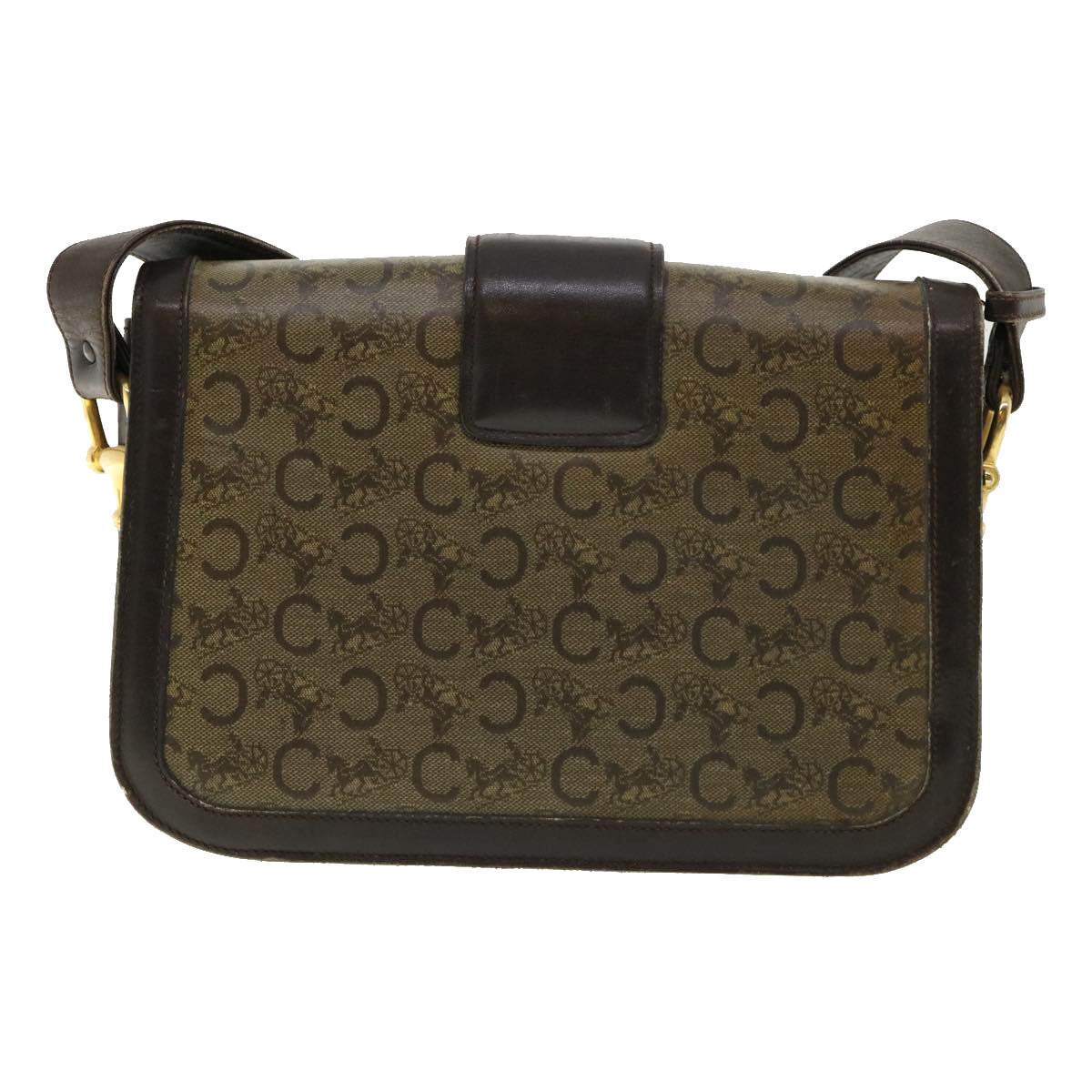 Luxury CELINE C Macadam Canvas Gold Horse Carriage Shoulder Bag Brown  tb272