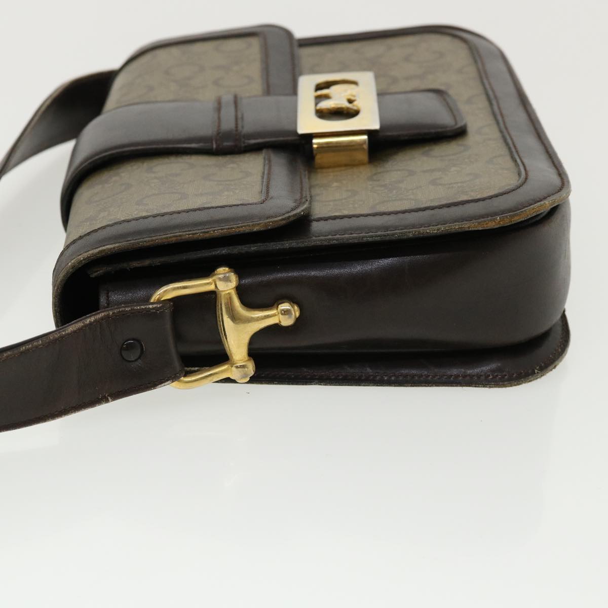 Luxury CELINE C Macadam Canvas Gold Horse Carriage Shoulder Bag Brown  tb272