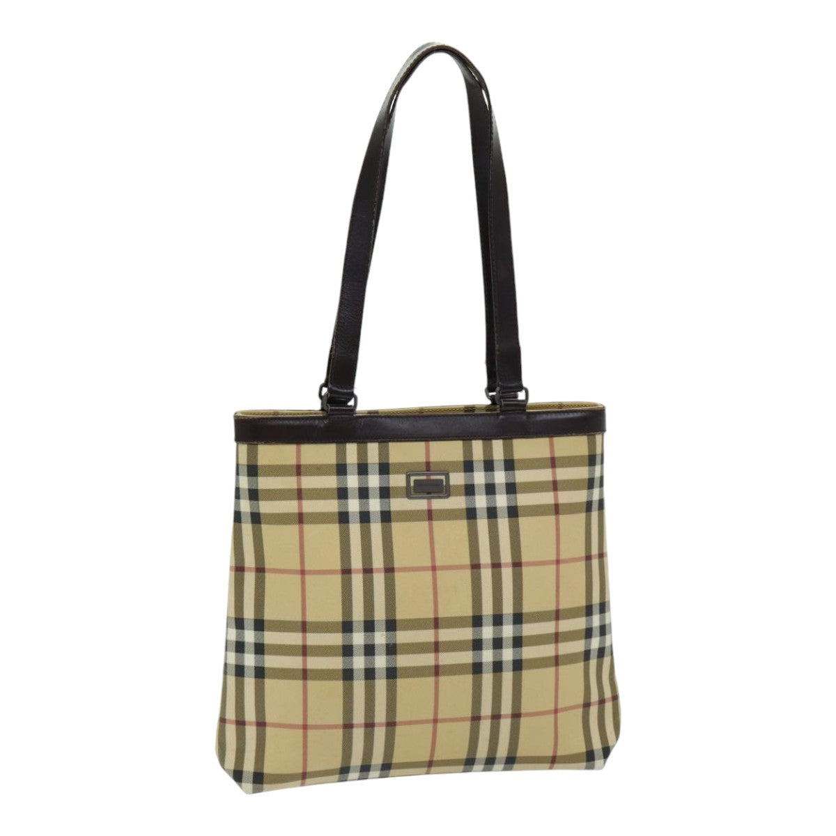 Luxury Burberry Nova Check Tote Bag PVC Leather Beige Auth th5205