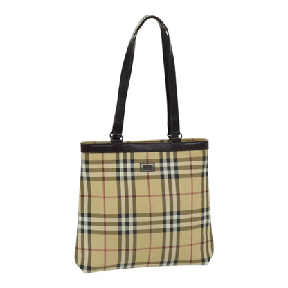 Luxury Burberry Nova Check Tote Bag PVC Leather Beige Auth th5205