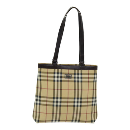 Luxury Burberry Nova Check Tote Bag PVC Leather Beige Auth th5205