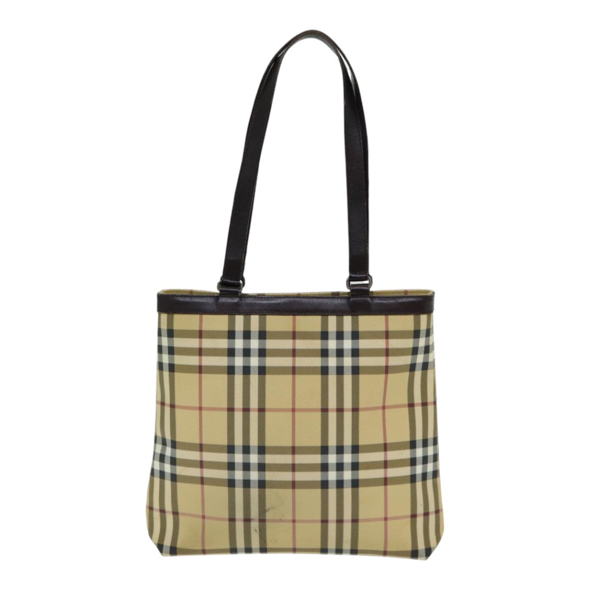 Luxury Burberry Nova Check Tote Bag PVC Leather Beige Auth th5205