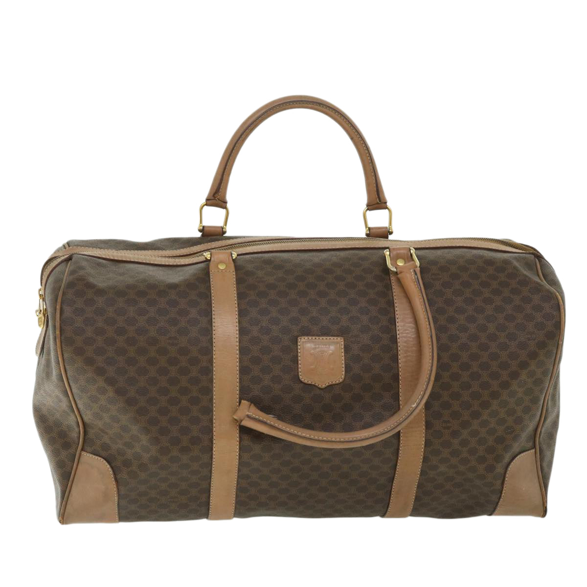 Luxury CELINE Macadam Canvas Boston Bag PVC Leather Brown  ki2647