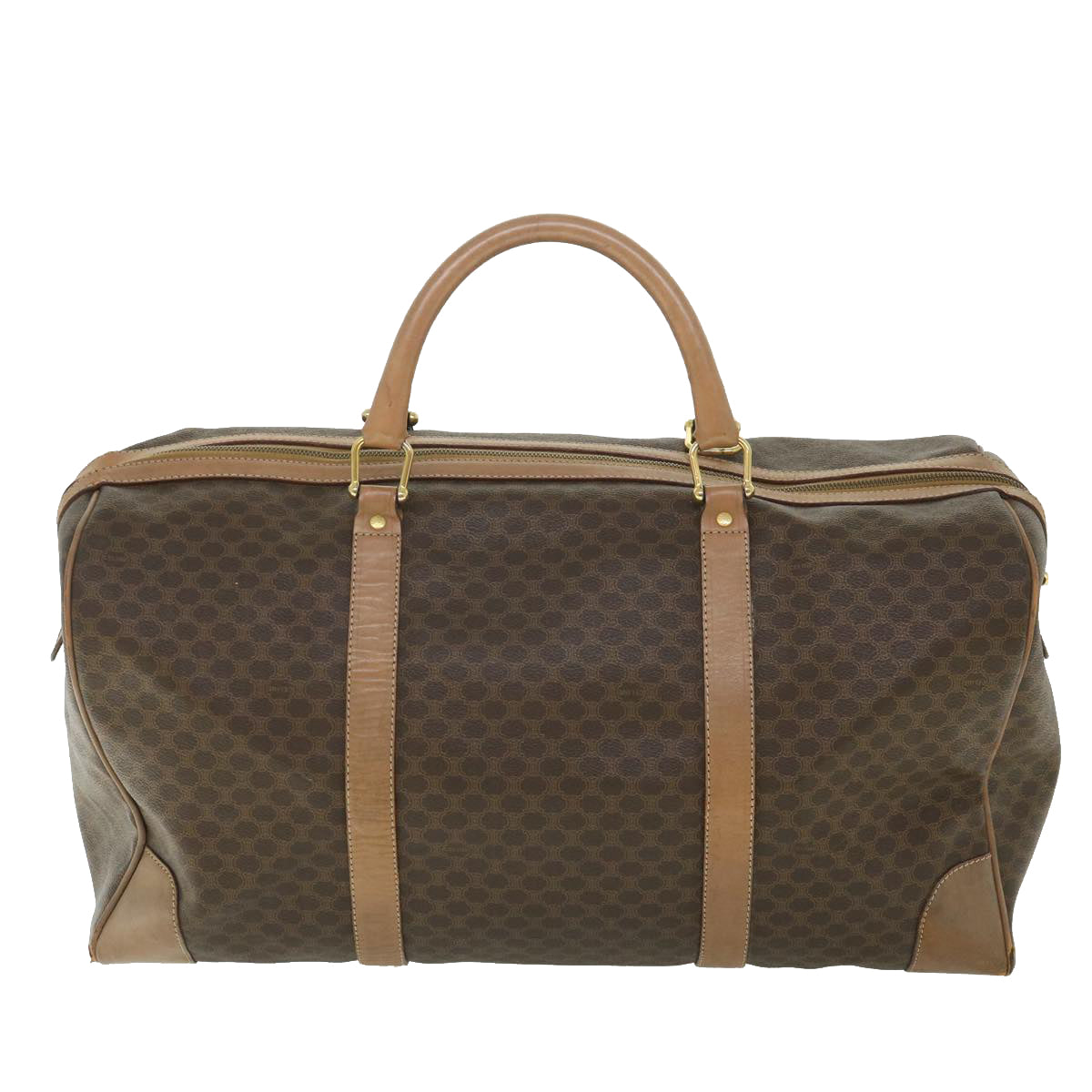 Luxury CELINE Macadam Canvas Boston Bag PVC Leather Brown  ki2647