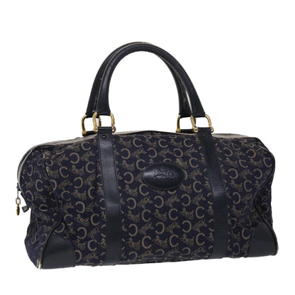 Luxury CELINE Boston Bag Canvas Leather Navy  ar8356