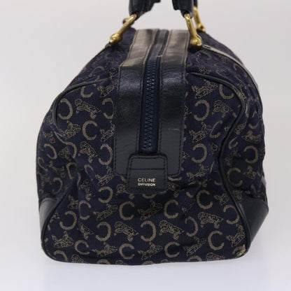 Luxury CELINE Boston Bag Canvas Leather Navy  ar8356