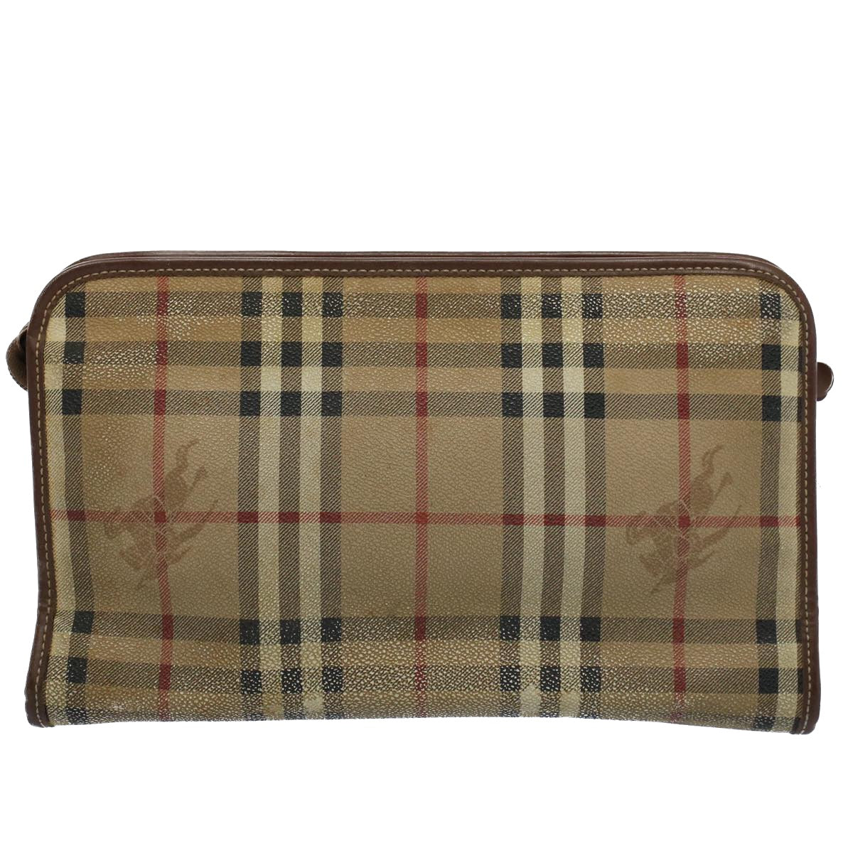 Luxury BurberrySs Nova Check Clutch Bag PVC Leather Beige Auth ti1243