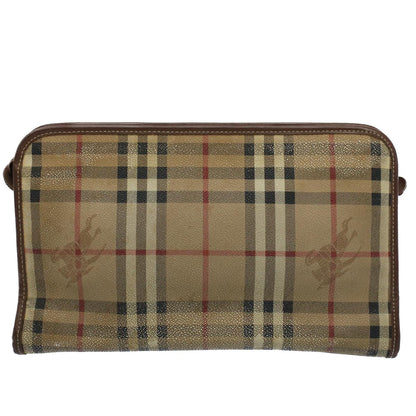 Luxury BurberrySs Nova Check Clutch Bag PVC Leather Beige Auth ti1243