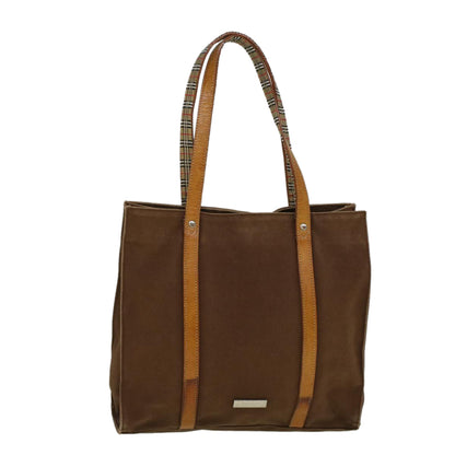 Luxury BurberrySs Blue Label Tote Bag Canvas Leather Brown Auth ti1321