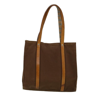 Luxury BurberrySs Blue Label Tote Bag Canvas Leather Brown Auth ti1321