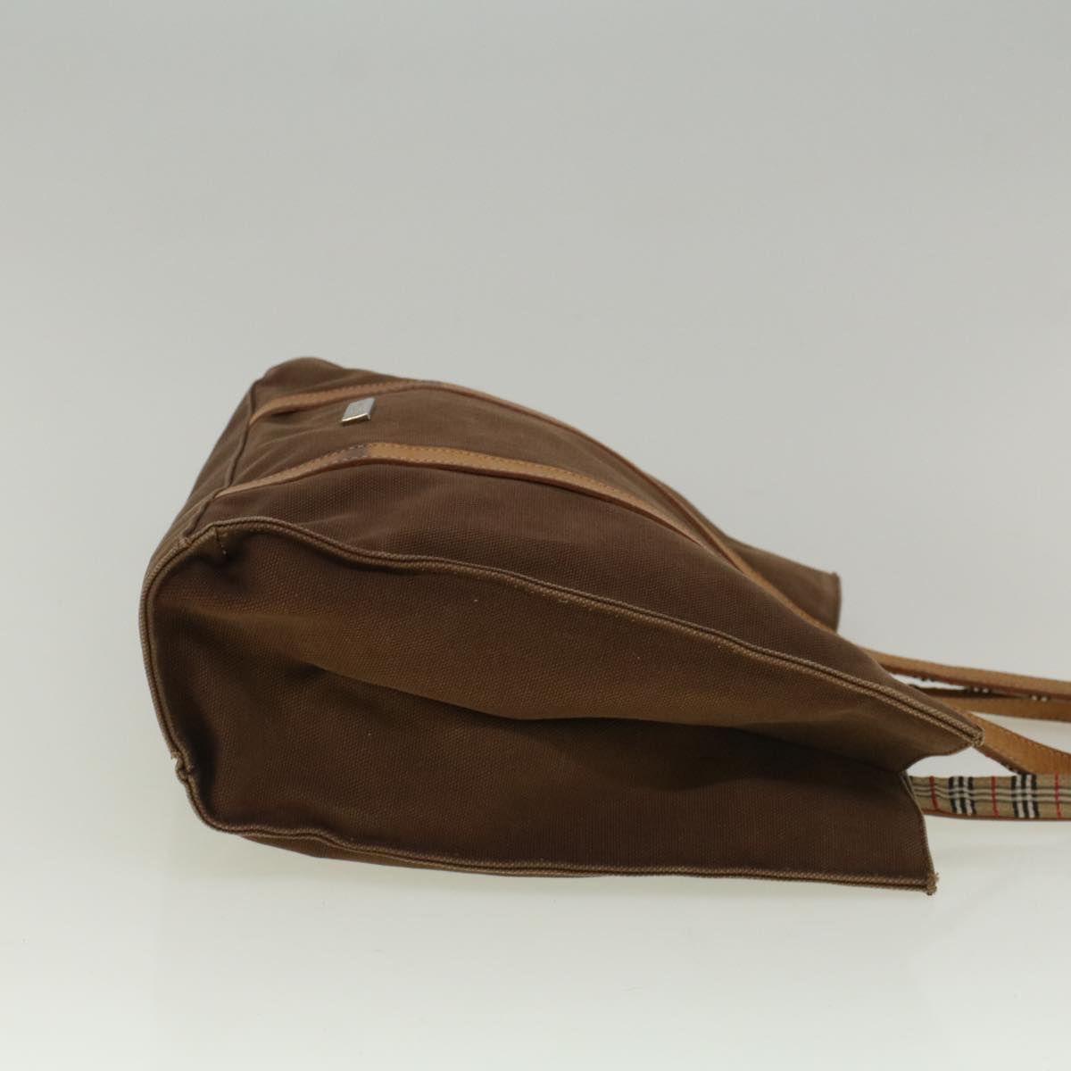 Luxury BurberrySs Blue Label Tote Bag Canvas Leather Brown Auth ti1321