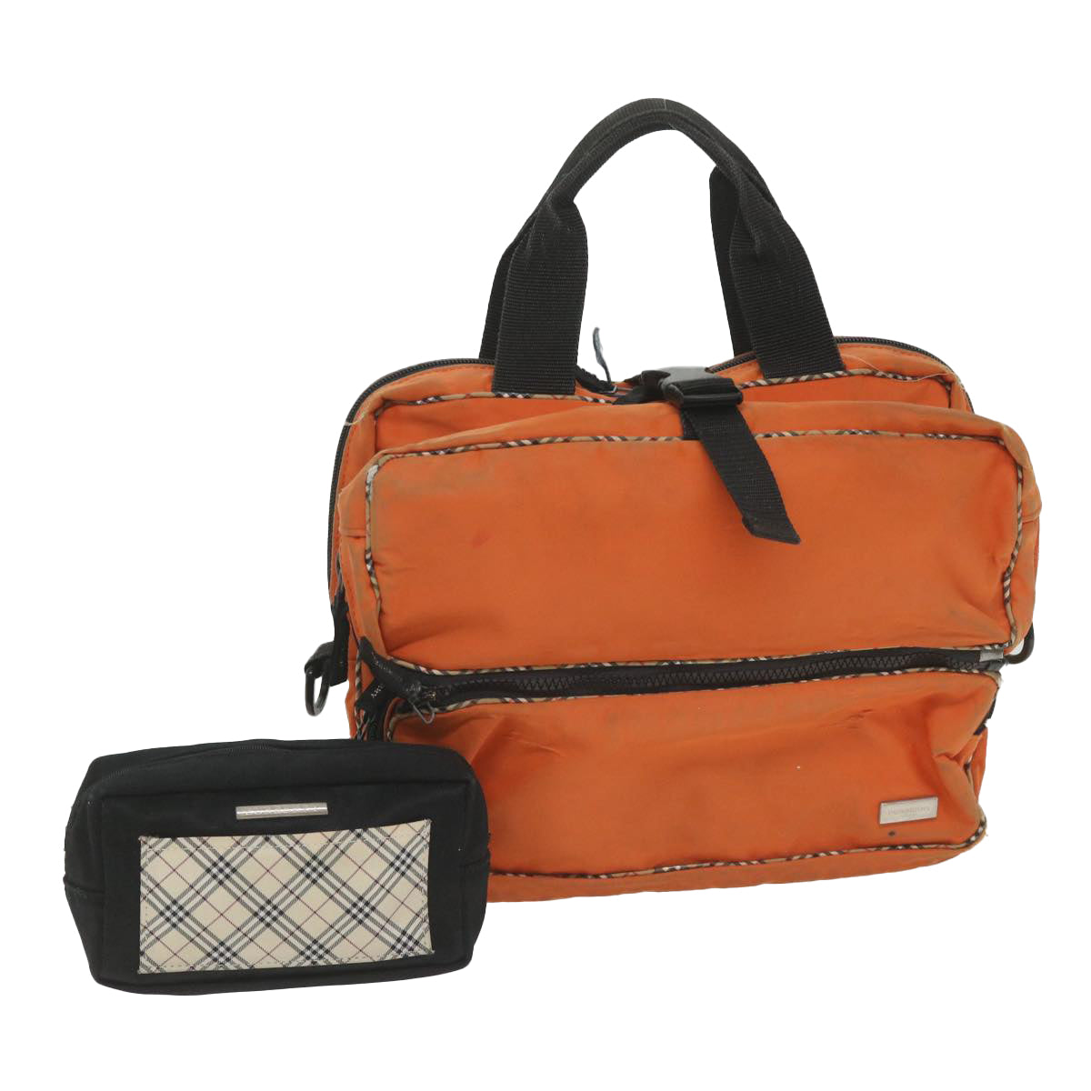 Luxury Burberry Nova Check Hand Bag Nylon 2Set Orange Beige Auth ti1324