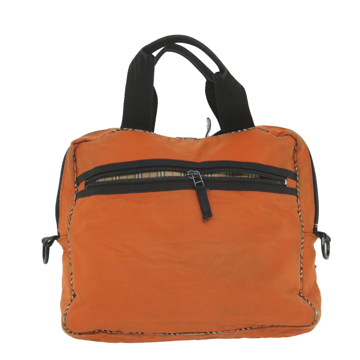 Luxury Burberry Nova Check Hand Bag Nylon 2Set Orange Beige Auth ti1324