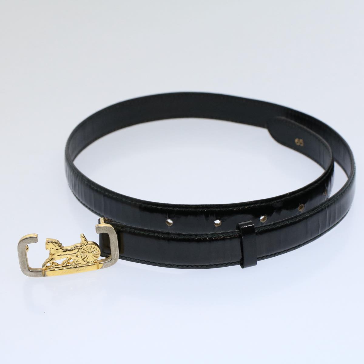 Luxury CELINE Horse Carriage Belt Leather 65 Black  ti1368