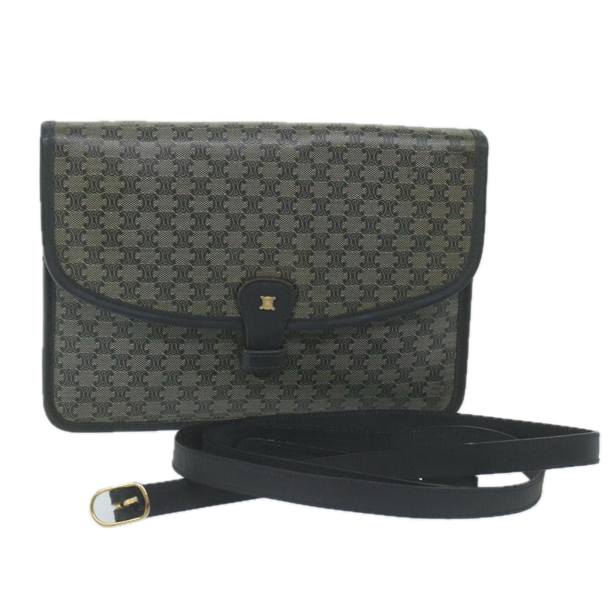 Luxury CELINE Macadam Canvas Shoulder Bag Coated Canvas Navy  ti1495