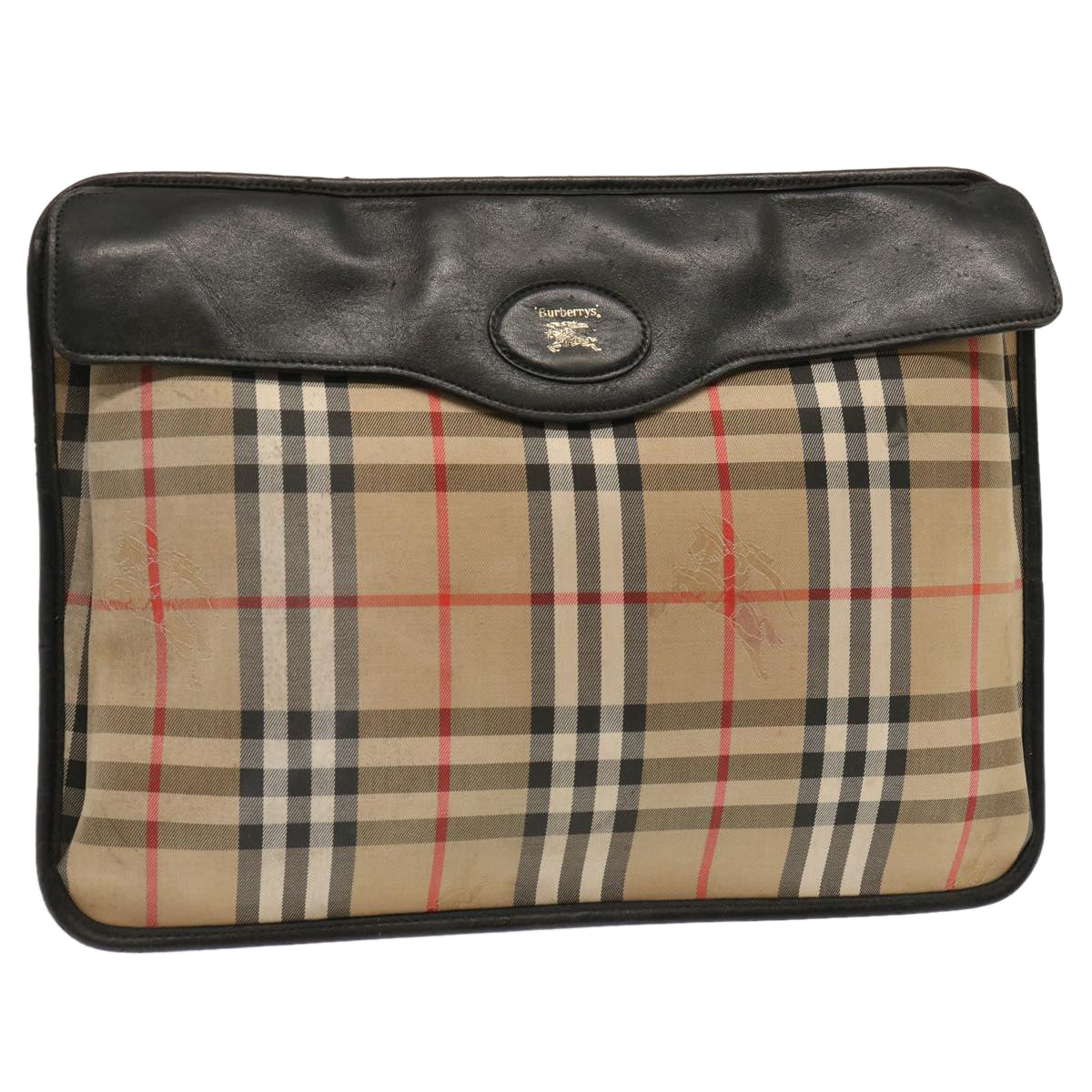 Luxury BurberrySs Nova Check Clutch Bag Canvas Beige Auth ti1616