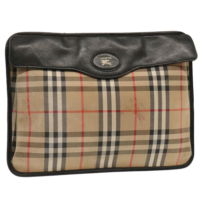Luxury BurberrySs Nova Check Clutch Bag Canvas Beige Auth ti1616