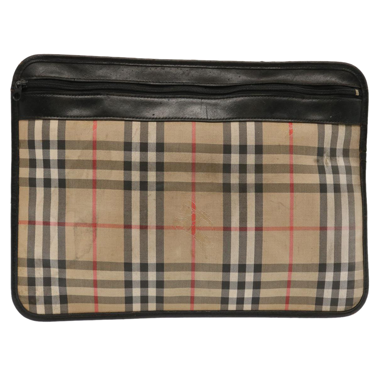 Luxury BurberrySs Nova Check Clutch Bag Canvas Beige Auth ti1616