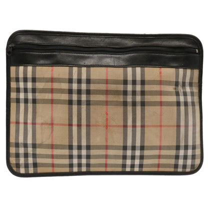 Luxury BurberrySs Nova Check Clutch Bag Canvas Beige Auth ti1616