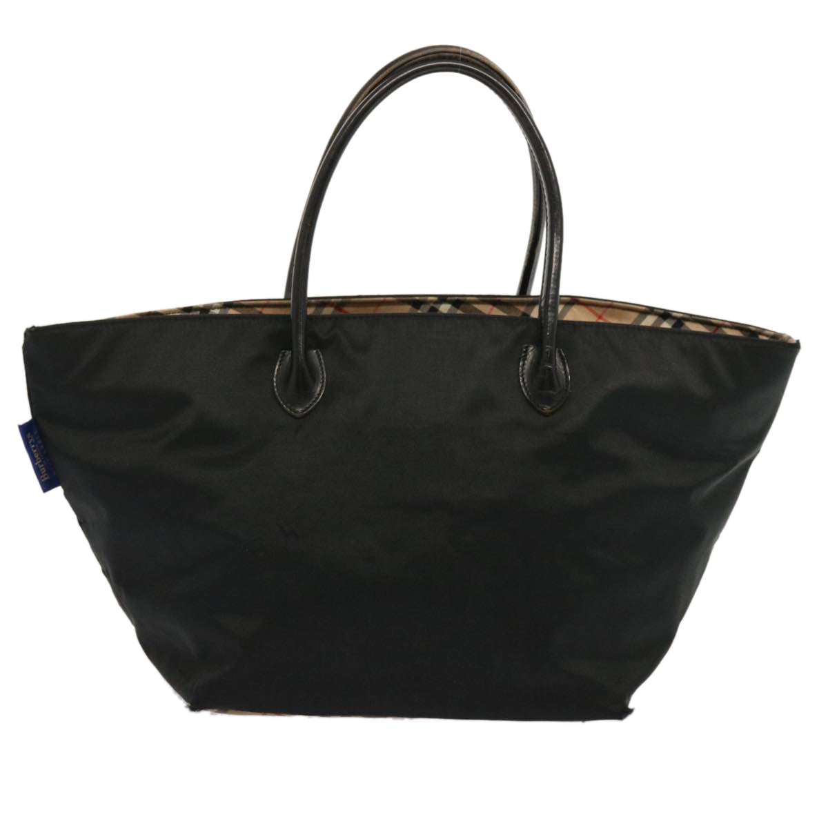 Luxury BurberrySs Nova Check Blue Label Hand Bag Nylon Beige Auth ti1621