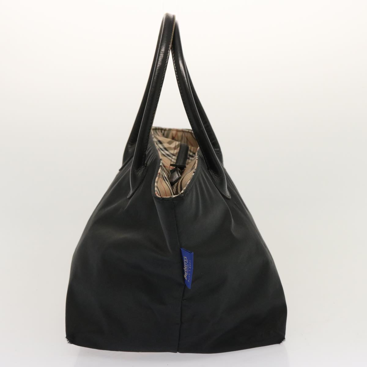 Luxury BurberrySs Nova Check Blue Label Hand Bag Nylon Beige Auth ti1621