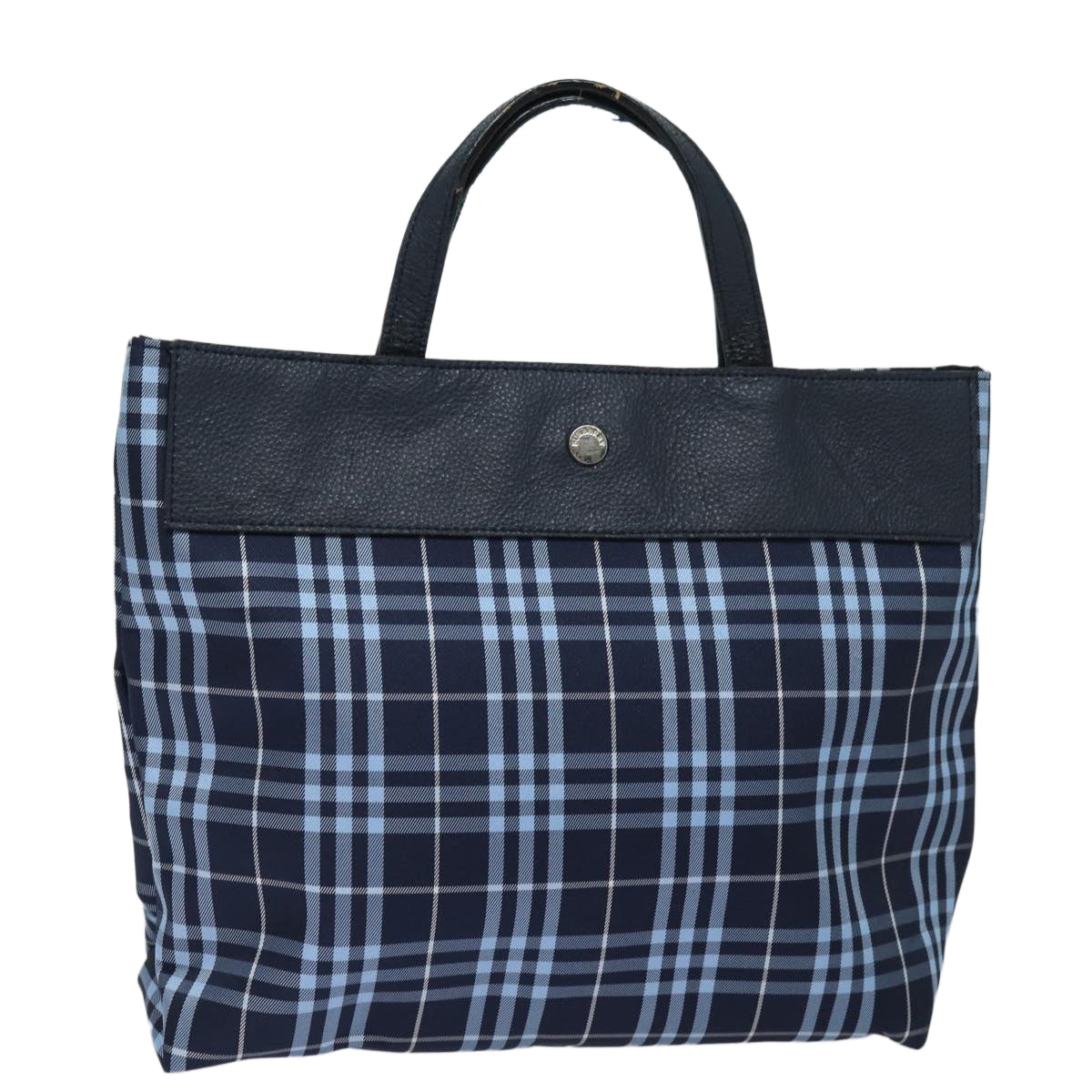 Luxury Burberry Nova Check Hand Bag Nylon Navy Auth ti1769