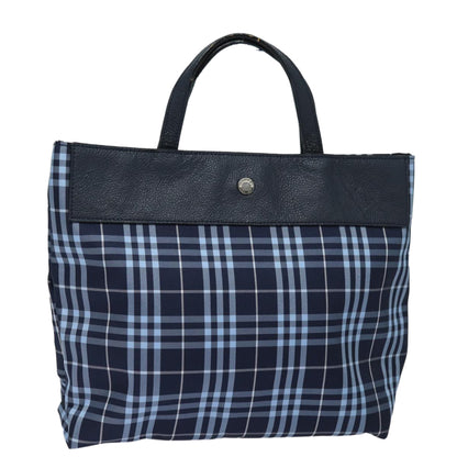 Luxury Burberry Nova Check Hand Bag Nylon Navy Auth ti1769