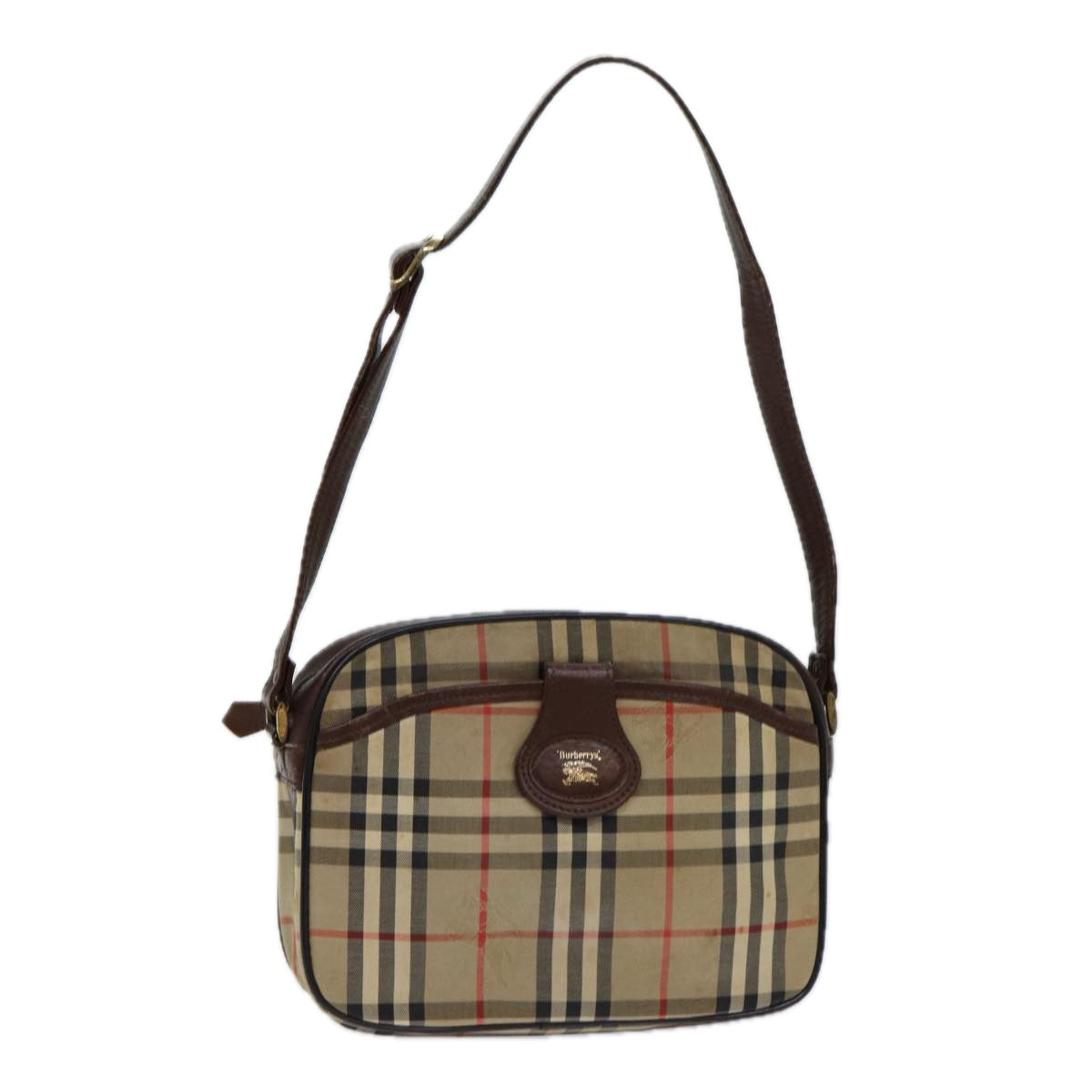 Luxury BurberrySs Nova Check Blue Label Hand Bag Canvas Black Auth ti1774