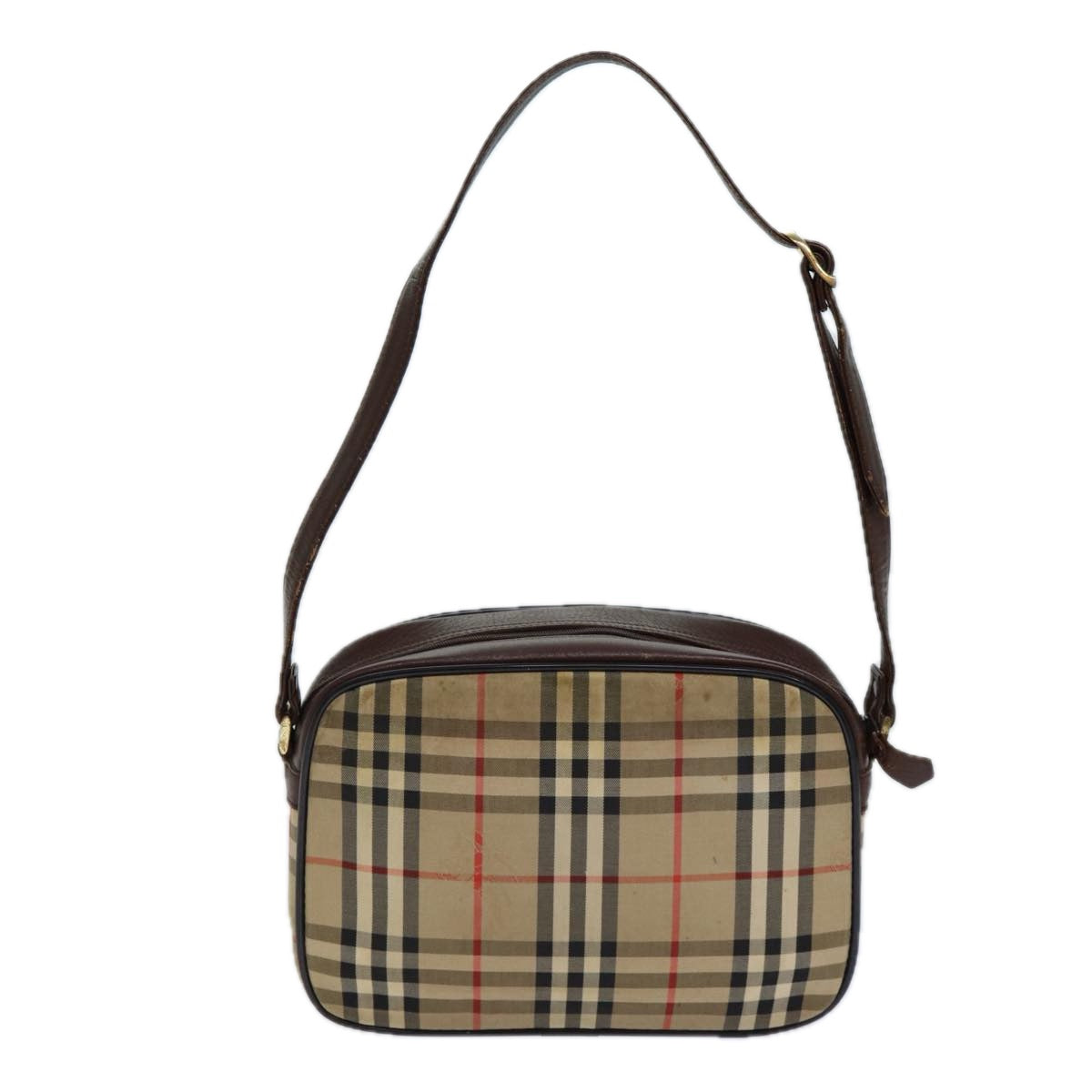 Luxury BurberrySs Nova Check Blue Label Hand Bag Canvas Black Auth ti1774