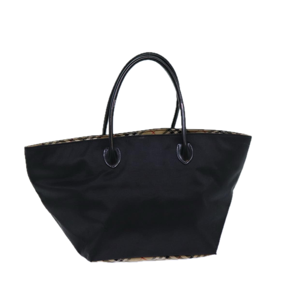 Luxury BurberrySs Nova Check Blue Label Hand Bag Canvas Black Auth ti1775