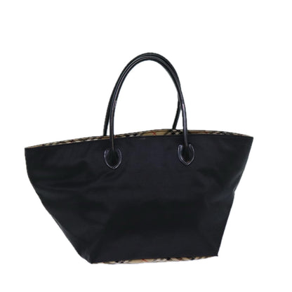 Luxury BurberrySs Nova Check Blue Label Hand Bag Canvas Black Auth ti1775